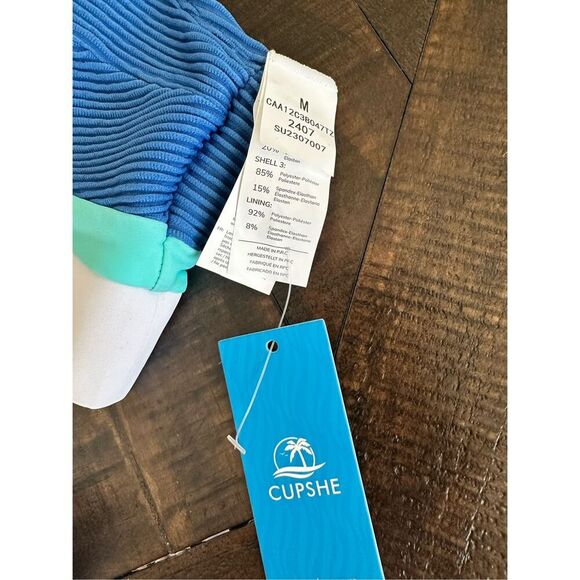 Cupshe Blue and Teal Ribbed Color Block Bikini Size Medium New - Picture 5 of 6